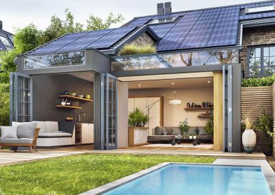 solar panel on roof of house with pool