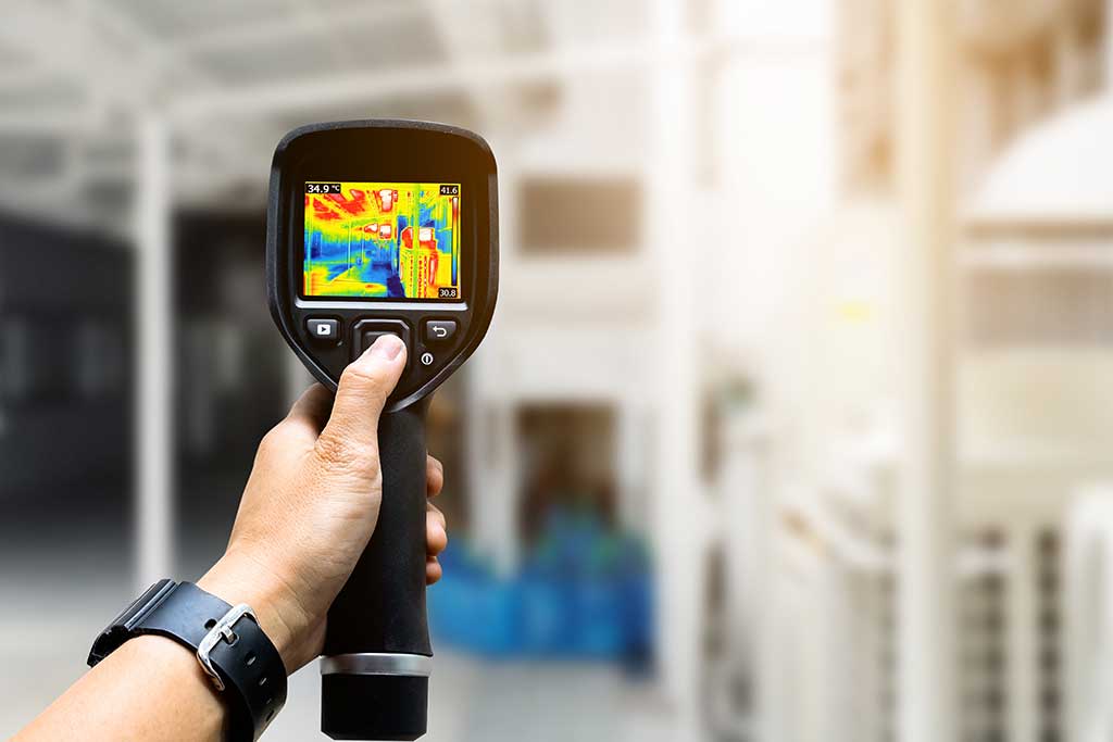 technician using thermal imaging scans for buildings